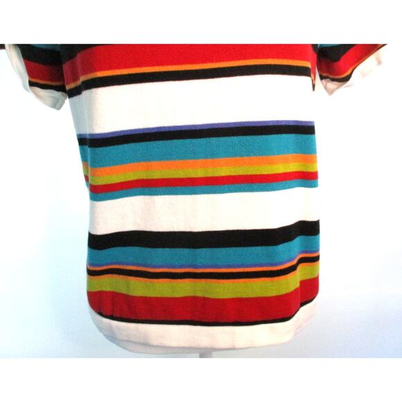 Sag Harbor Women's Multi Color Striped Short Sleeve Lightweight Sweater Size Med - Picture 3 of 10